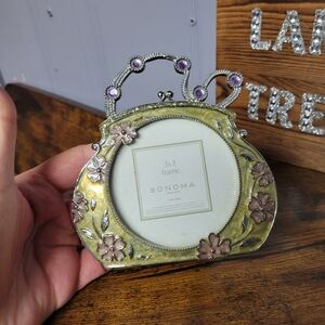 Vintage Sonoma rhinestone  enamel purse Frame-gold/purple